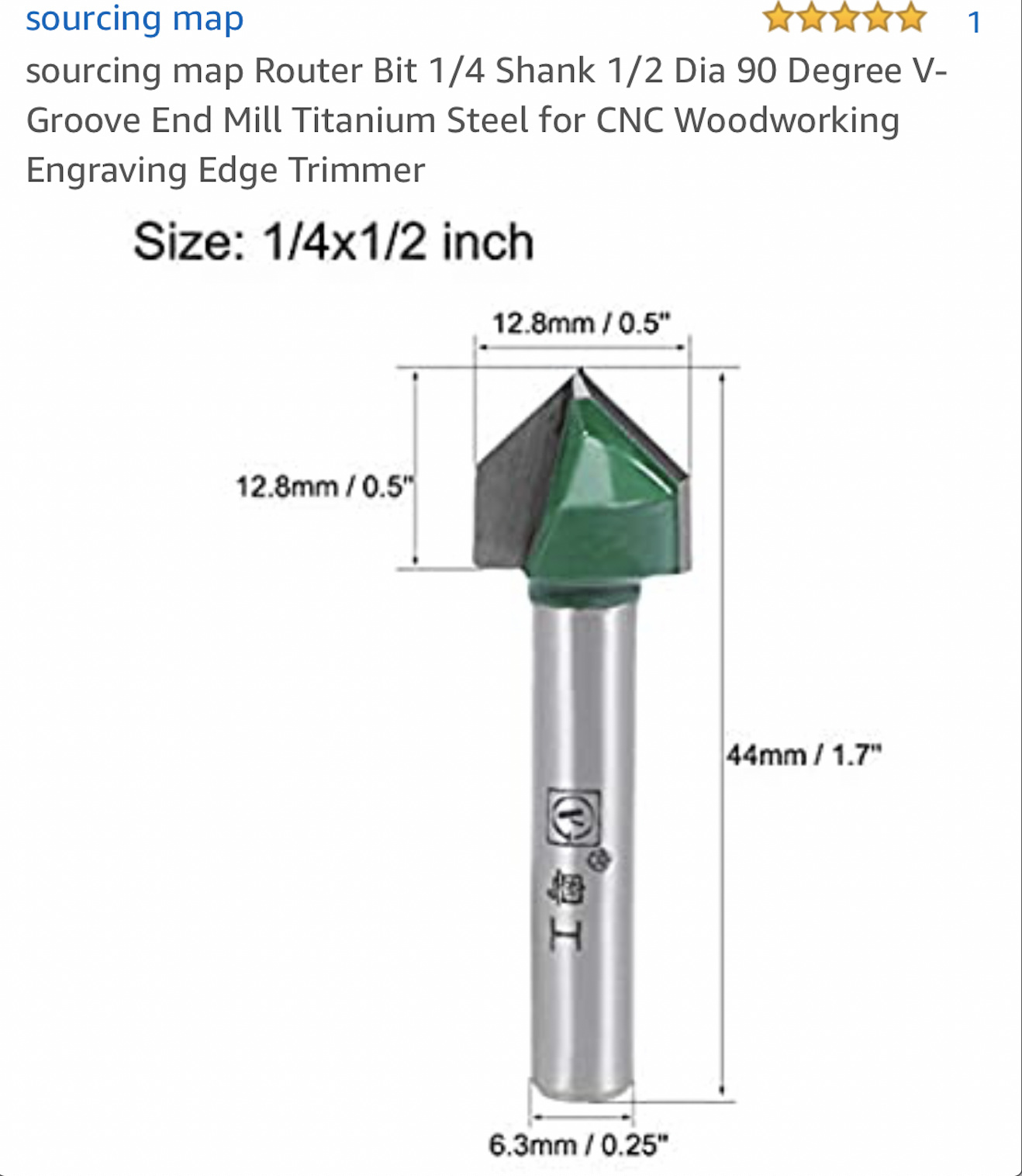 sourcing map Router Bit 1/4 Shank 1/2 Dia 90 Degree V-Groove End Mill Titaniu... 
